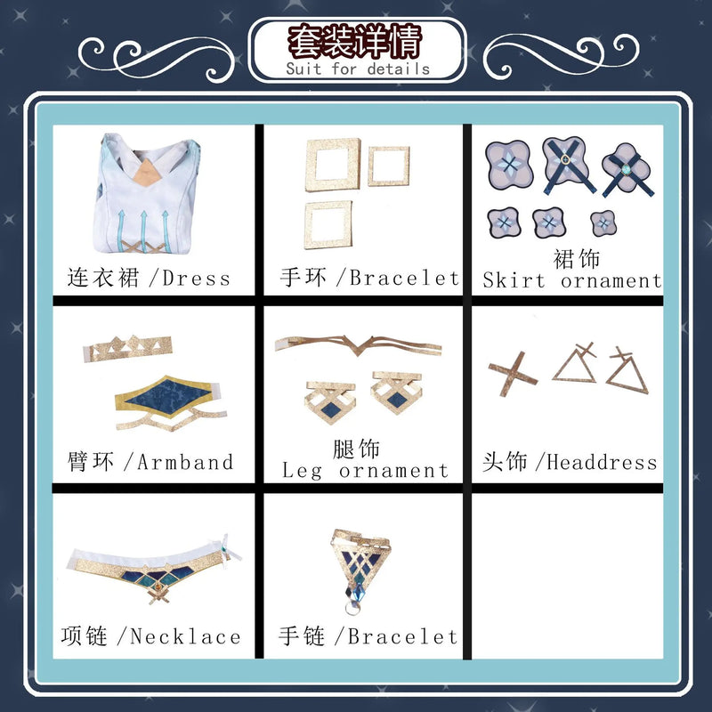 Genshin Impact Lumine Cosplay Costume Game Clothes Genshin Lumine Dress Wig Hair Full Set Outfits Party Costumes
