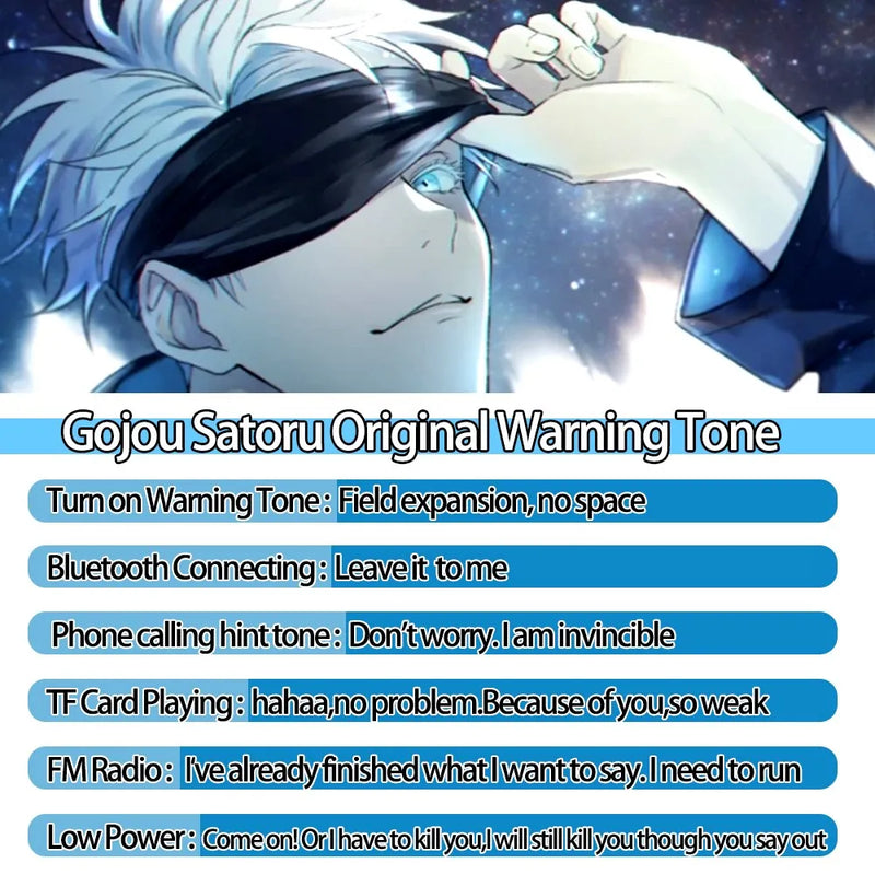 Fone de ouvido Satoru Gojo Bluetooth entrada portão de memória anime jujutsu kaisen