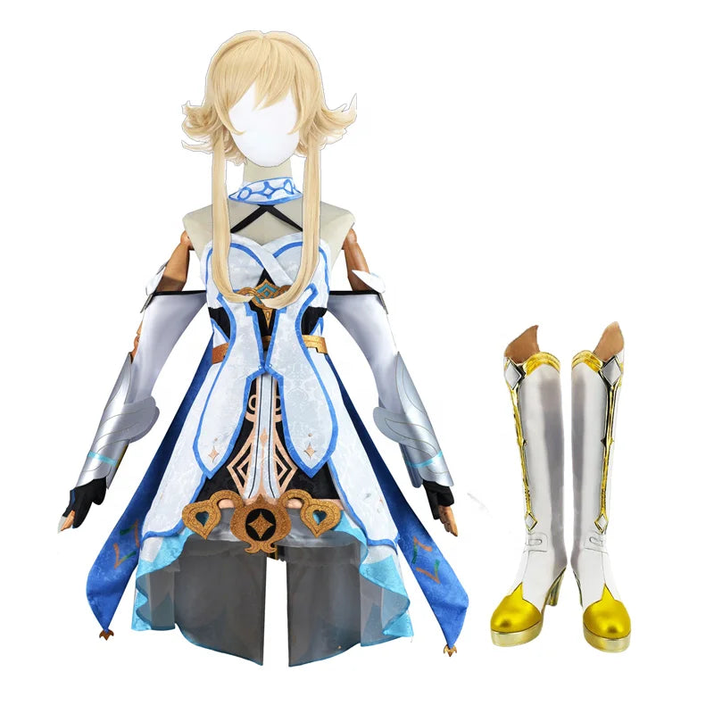 Genshin Impact Lumine Cosplay Costume Game Clothes Genshin Lumine Dress Wig Hair Full Set Outfits Party Costumes