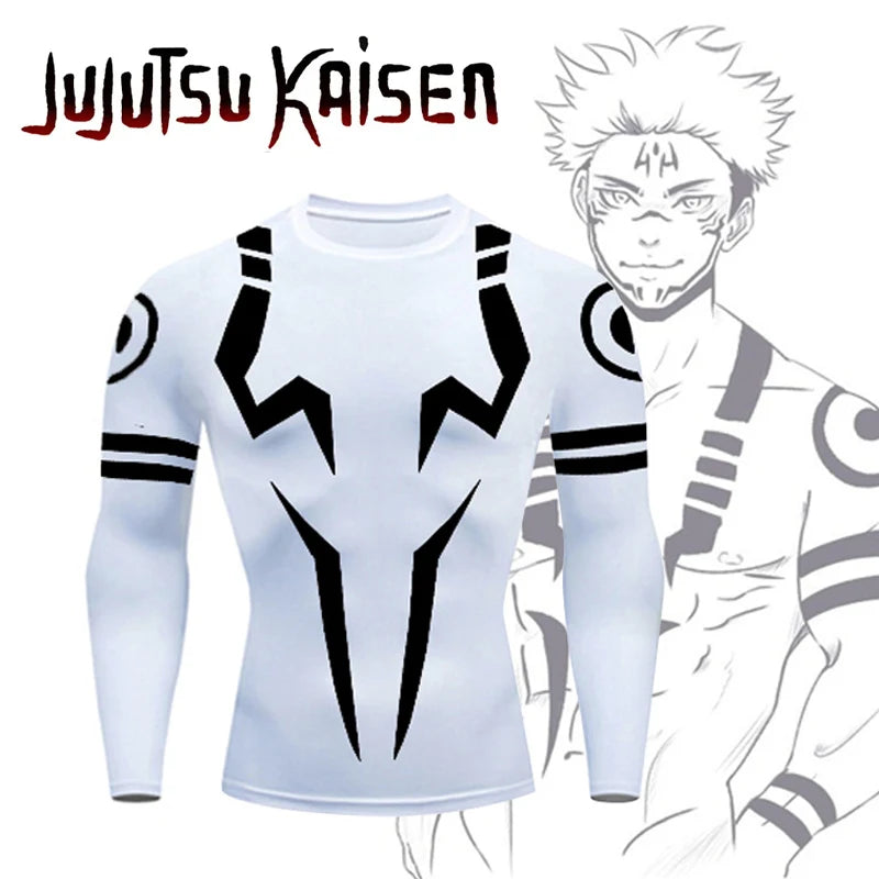 Camiseta de compressão Sukuna 3D com manga comprida Anime jujutsu kaisen