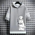 Japão moda masculina hoodies verão roupas masculinas dos desenhos animados casual harajuku streetwear impressão com capuz superior manga curta camisolas