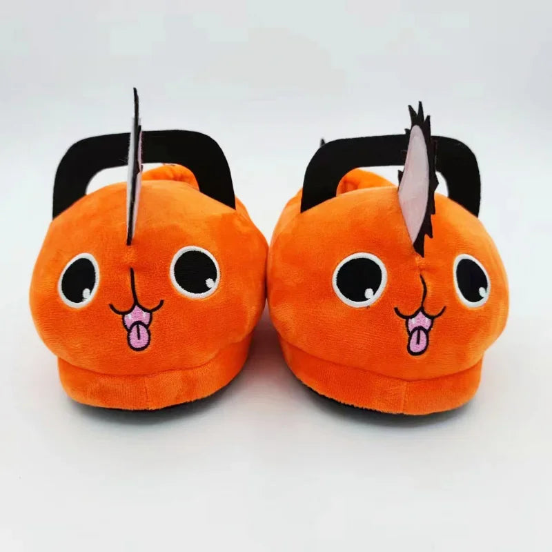 Anime motosserra homem pochita chinelo de pelúcia pochita mulher motosserra sapatos adulto laranja cão recheado macio chinelo para presente de natal