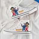 Kawaii disney stitch sapatos de lona de alta qualidade/baixa dos desenhos animados graffiti versátil sapatos esportivos para homens e mulheres moda sapatos planos