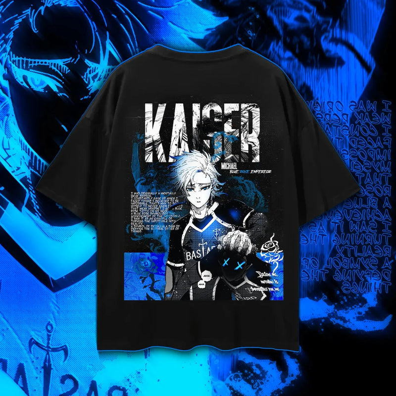 Verão masculino novo bloqueio azul anime camiseta casual moda impressa solta em torno do pescoço camiseta moda masculina/feminina t camisa