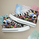 Kawaii disney stitch sapatos de lona de alta qualidade/baixa dos desenhos animados graffiti versátil sapatos esportivos para homens e mulheres moda sapatos planos