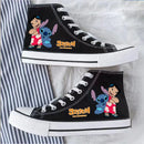 Kawaii disney stitch sapatos de lona de alta qualidade/baixa dos desenhos animados graffiti versátil sapatos esportivos para homens e mulheres moda sapatos planos