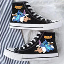 Kawaii disney stitch sapatos de lona de alta qualidade/baixa dos desenhos animados graffiti versátil sapatos esportivos para homens e mulheres moda sapatos planos