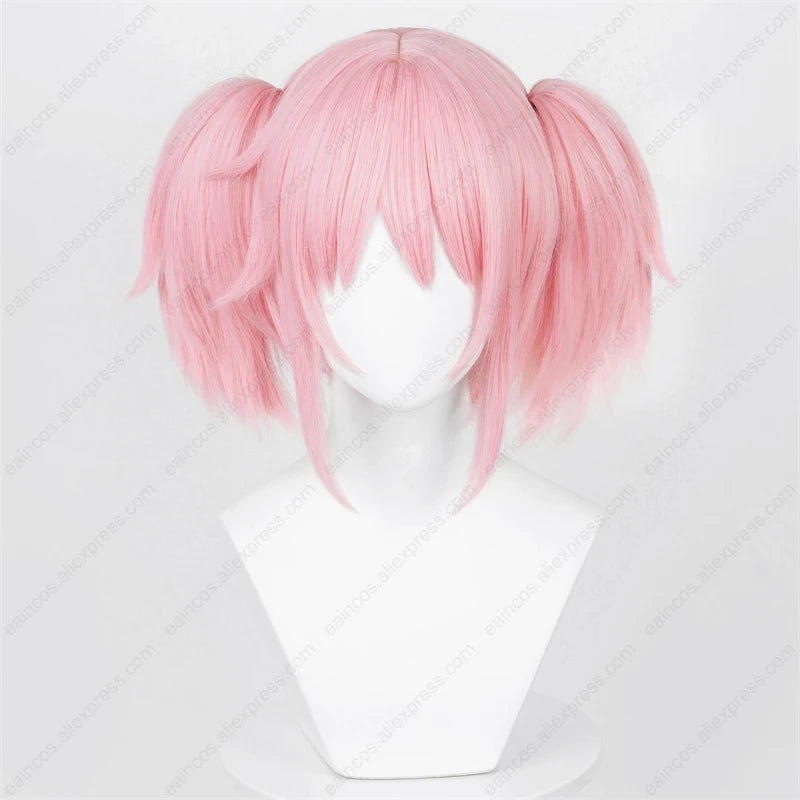 Anime madoka kaname peruca cosplay 30cm rosa rabo de cavalo perucas cabelo sintético resistente ao calor