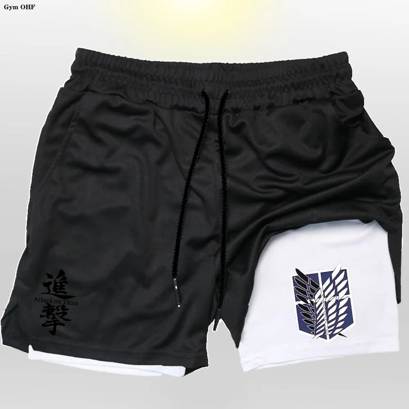 Shorts fitness de compreensão Anime Attack on Titan