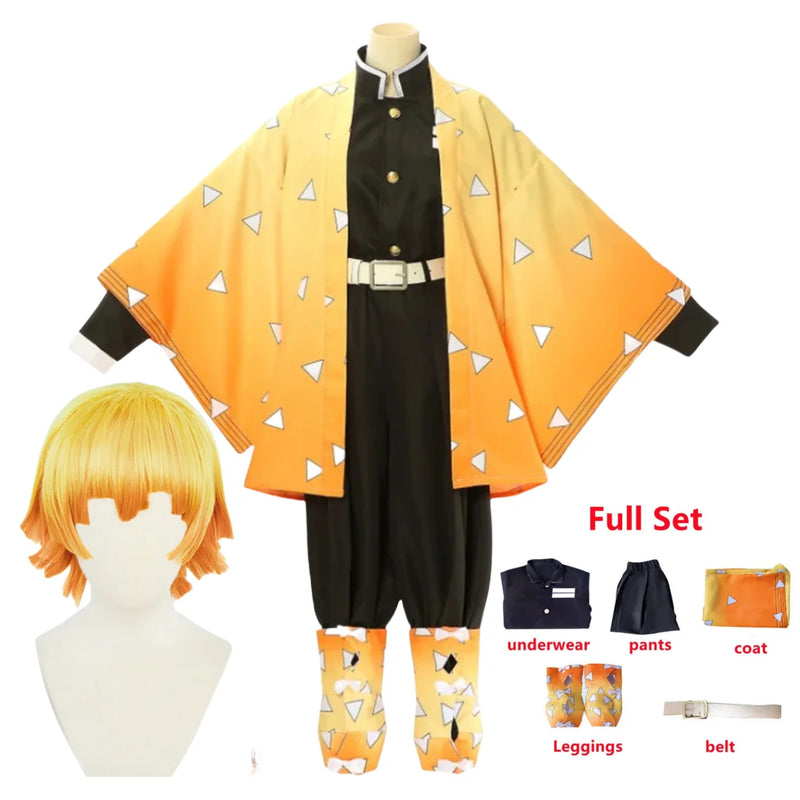 Cosplay zenitsu agatsuma traje feminino Anime demon slayer