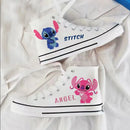 Kawaii disney stitch sapatos de lona de alta qualidade/baixa dos desenhos animados graffiti versátil sapatos esportivos para homens e mulheres moda sapatos planos