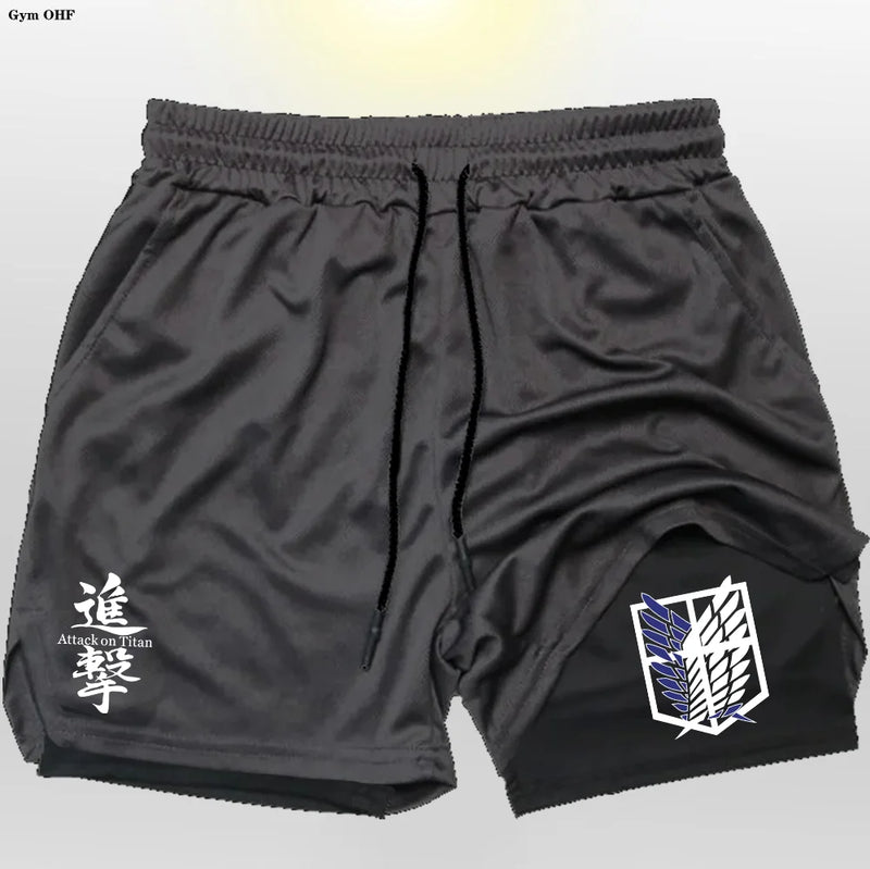 Shorts fitness de compreensão Anime Attack on Titan