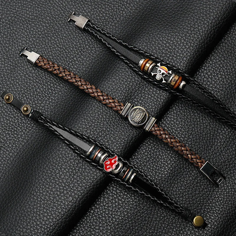 Pulseira De Couro Anime Naruto, attack on titan, one piece 1Pc