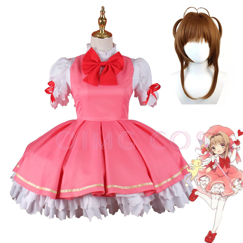 Kinomoto sakura cosplay traje carnaval uniforme peruca anime trajes de halloween feminino jogo