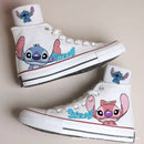 Kawaii disney stitch sapatos de lona de alta qualidade/baixa dos desenhos animados graffiti versátil sapatos esportivos para homens e mulheres moda sapatos planos
