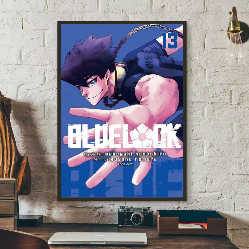 Popular anime japonês azul bloqueio cartaz hd arte pegajosa parede à prova dwaterproof água casa sala de estar quarto barra decoração estética