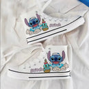Kawaii disney stitch sapatos de lona de alta qualidade/baixa dos desenhos animados graffiti versátil sapatos esportivos para homens e mulheres moda sapatos planos