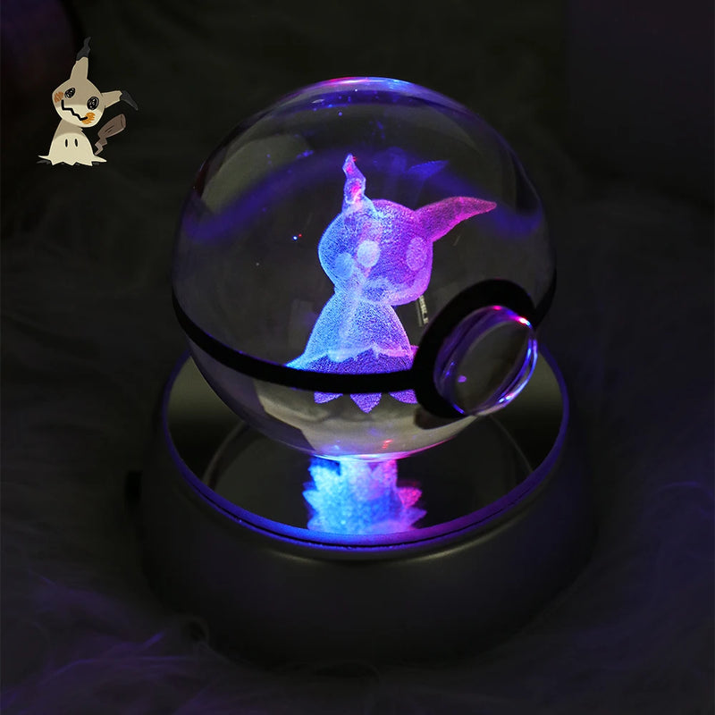 Figura Crystal Ball 3D  Pokeball, Rayquaza, Umbreon, Mew, Gengar, Idéia, Vulpix LeD