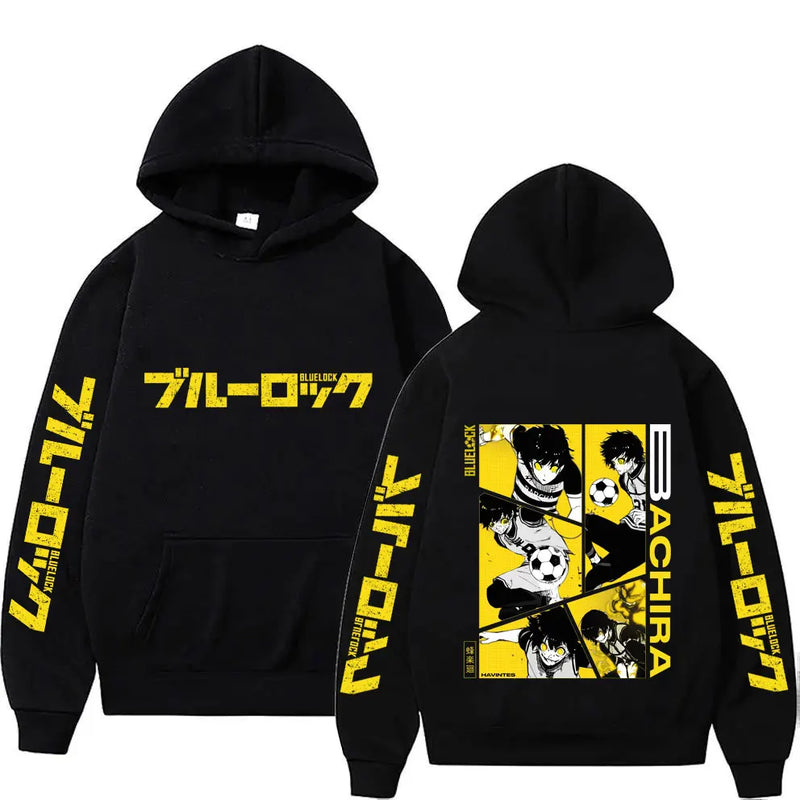 Azul bloqueio bachira moletom com capuz masculino primavera outono moda feminina moletom de grandes dimensões 2025 novo dos desenhos animados anime casal pulôver topos