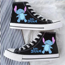 Kawaii disney stitch sapatos de lona de alta qualidade/baixa dos desenhos animados graffiti versátil sapatos esportivos para homens e mulheres moda sapatos planos