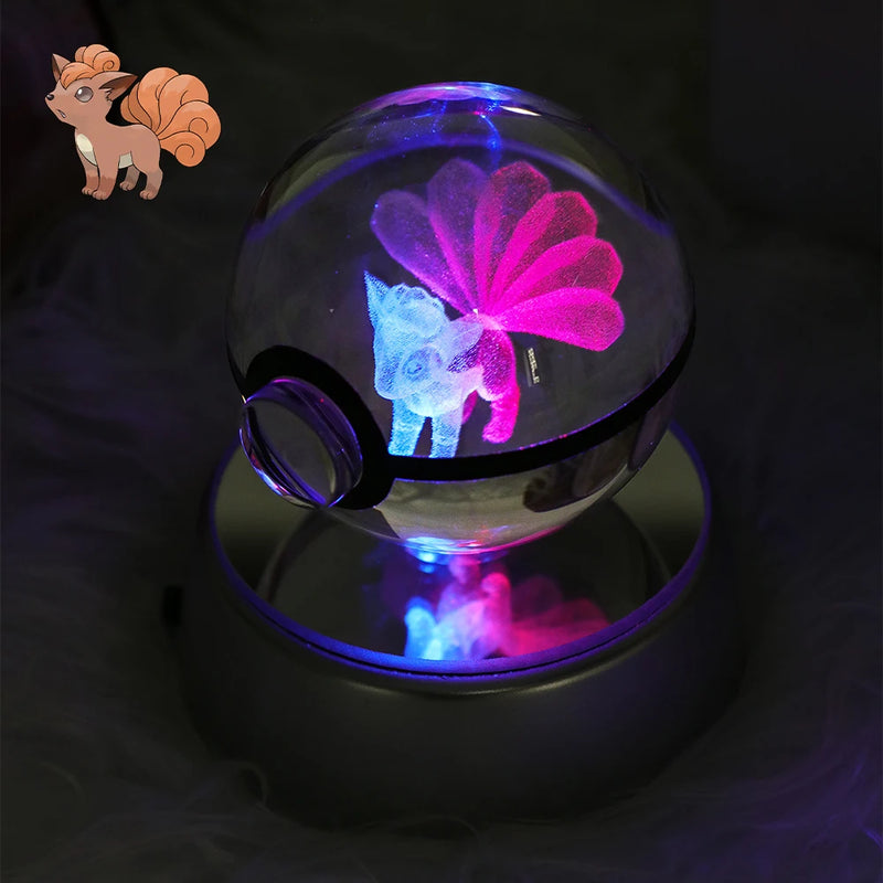 Figura Crystal Ball 3D  Pokeball, Rayquaza, Umbreon, Mew, Gengar, Idéia, Vulpix LeD