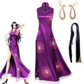 Anime boa hancock cosplay traje senhores da guerra do império do mar roxo impressão chi-pao vestido mulher sexy carnaval terno de halloween