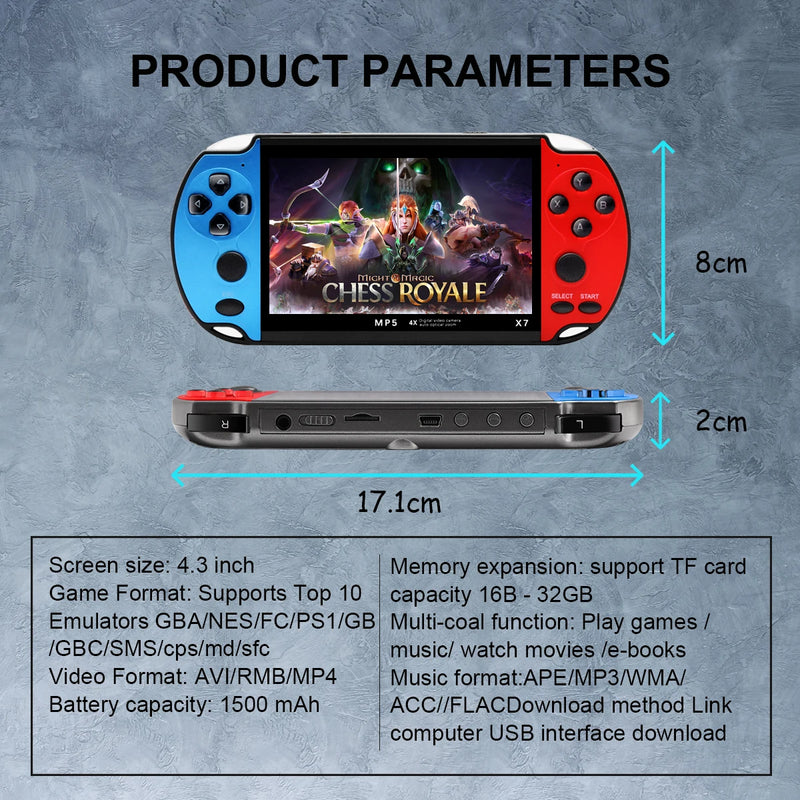 GAMINJA-X7 portátil emulador GBA, GBC, NES, GBC com 10.000 jogos HD, 4.3in