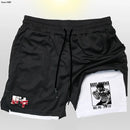 Anime baki hanma shorts masculinos esporte 2 em 1 ginásio jogging treinamento de corrida respirável fitness dupla camada bolso escondido calças curtas