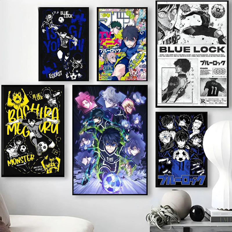 Anime azul bloqueio cartaz cartaz de papel impressão casa sala estar quarto entrada bar café arte pintura decoração