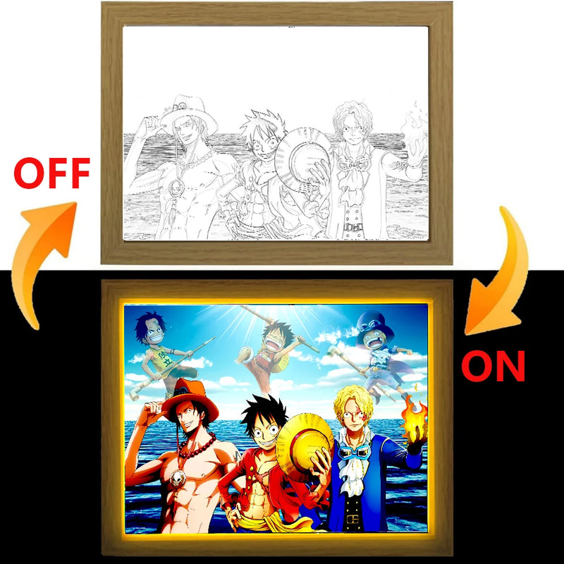 Quadro em led night  Zoro, Luffy Anime One Piece