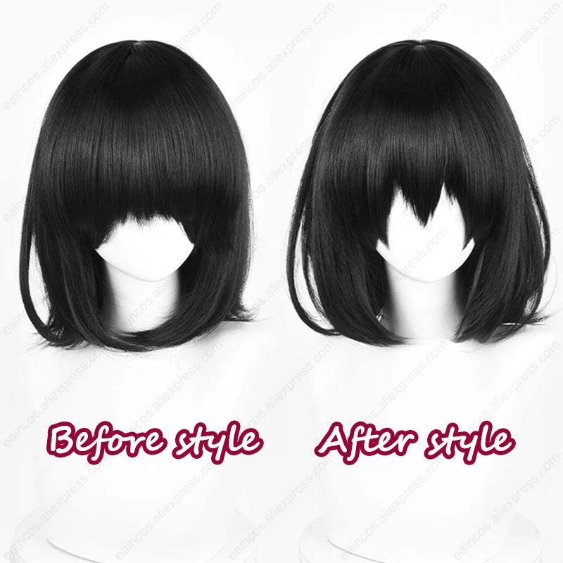 Peruca sintética preta mei misaki, 35cm