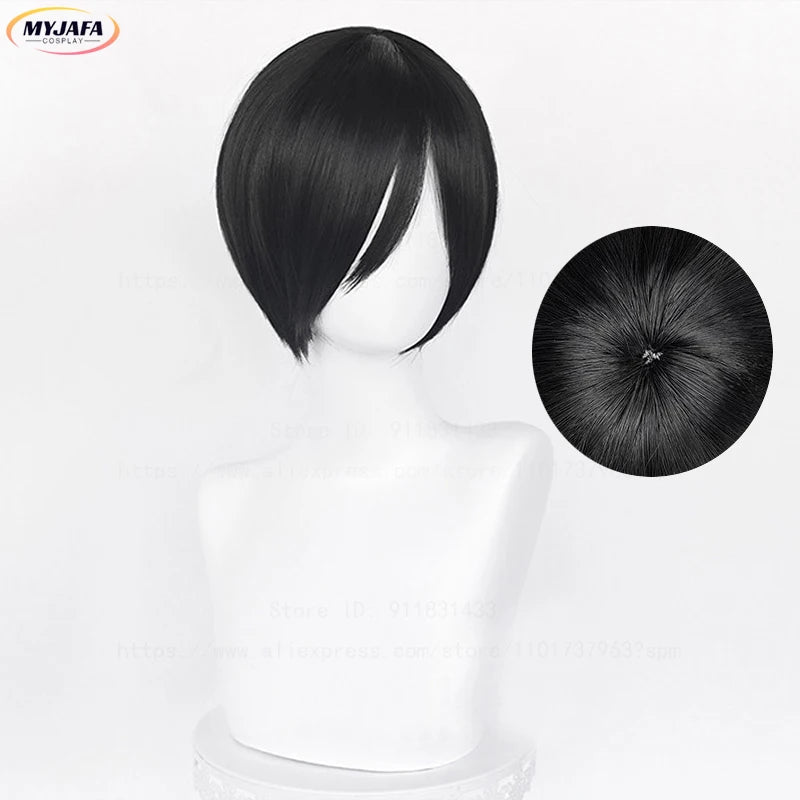 Ada Wong Peruca Cosplay Preto Curto, Cabelo Sintético Resistente ao Calor, Perucas Anime, Boné, Resident Evil 8, 32cm