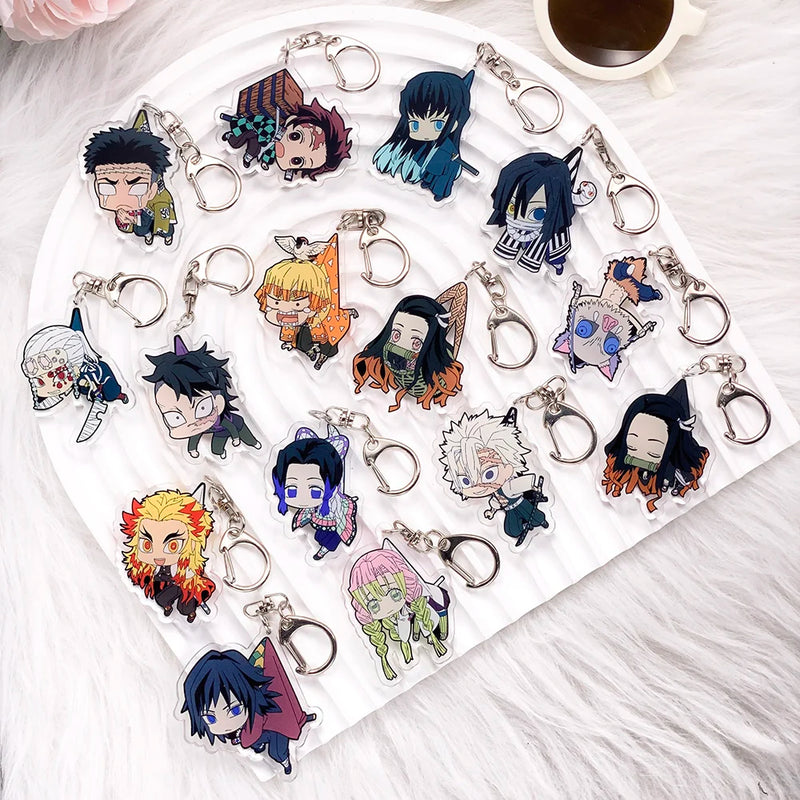 Personagens de anime demon slayer na moda acrílico chaveiro acessórios saco charme criativo mochila pingente chaveiro presentes para amigos