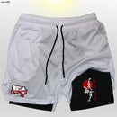 Anime baki hanma shorts masculinos esporte 2 em 1 ginásio jogging treinamento de corrida respirável fitness dupla camada bolso escondido calças curtas