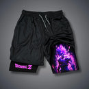Calções masculinos dragon ball impresso verão esportes compressão shorts feminino dupla camada 2-em-1 calça de secagem rápida praia ginásio shorts