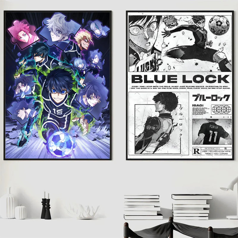 Anime azul bloqueio cartaz cartaz de papel impressão casa sala estar quarto entrada bar café arte pintura decoração