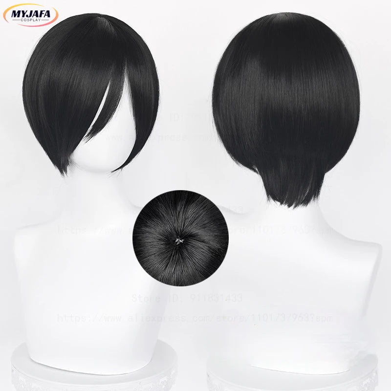 Ada Wong Peruca Cosplay Preto Curto, Cabelo Sintético Resistente ao Calor, Perucas Anime, Boné, Resident Evil 8, 32cm