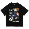 Verão masculino novo bloqueio azul anime camiseta casual moda impressa solta em torno do pescoço camiseta moda masculina/feminina t camisa