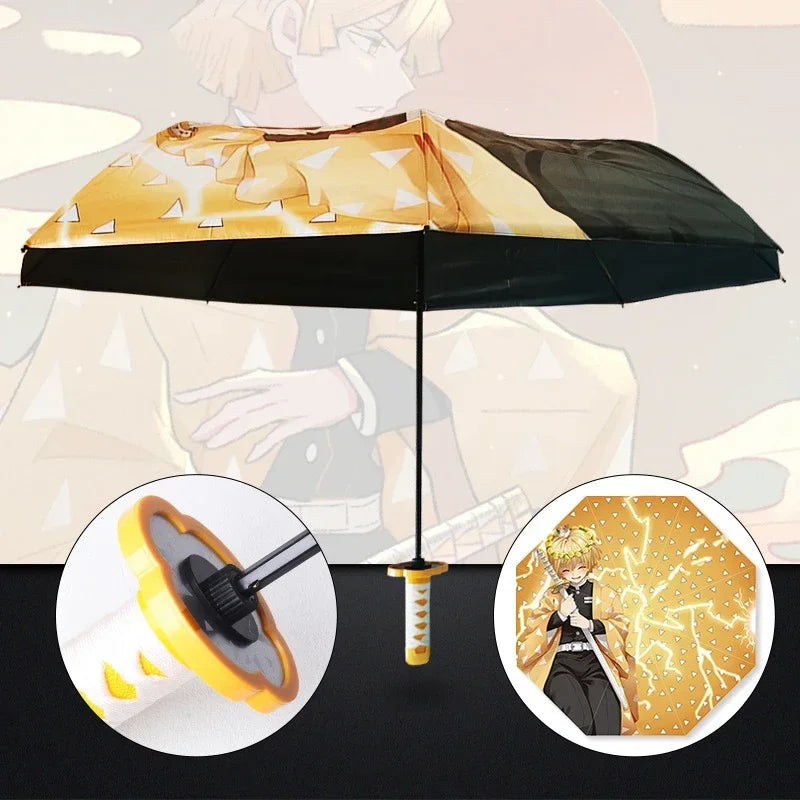 Guarda-chuva dobrável Tanjirou, Zenitsu, Yoriichi, Giyuu, Anime Demon Slayer