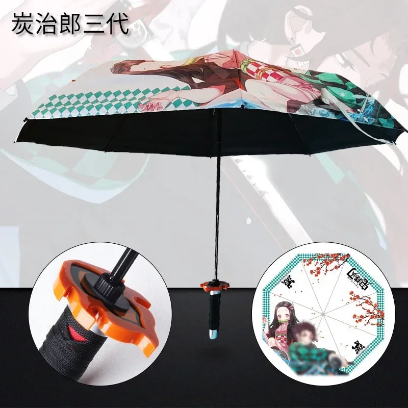 Guarda-chuva dobrável Tanjirou, Zenitsu, Yoriichi, Giyuu, Anime Demon Slayer