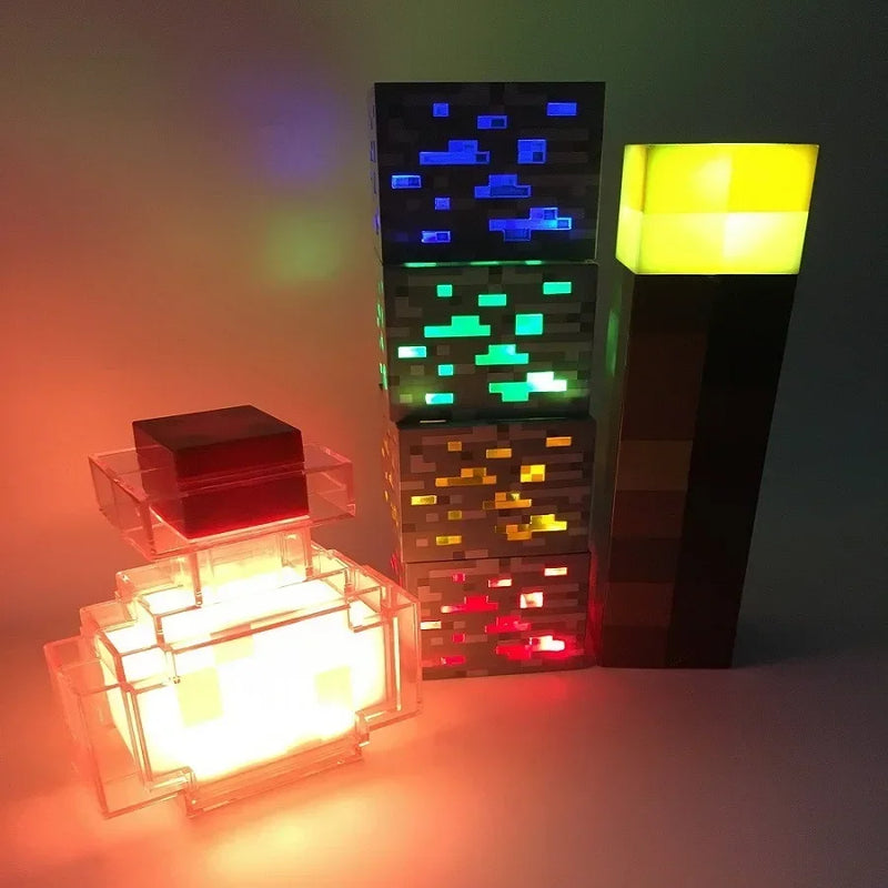 Luminária minecraft block de minério e poção