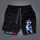 Calções masculinos dragon ball impresso verão esportes compressão shorts feminino dupla camada 2-em-1 calça de secagem rápida praia ginásio shorts