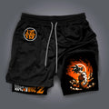 Calções masculinos dragon ball impresso verão esportes compressão shorts feminino dupla camada 2-em-1 calça de secagem rápida praia ginásio shorts