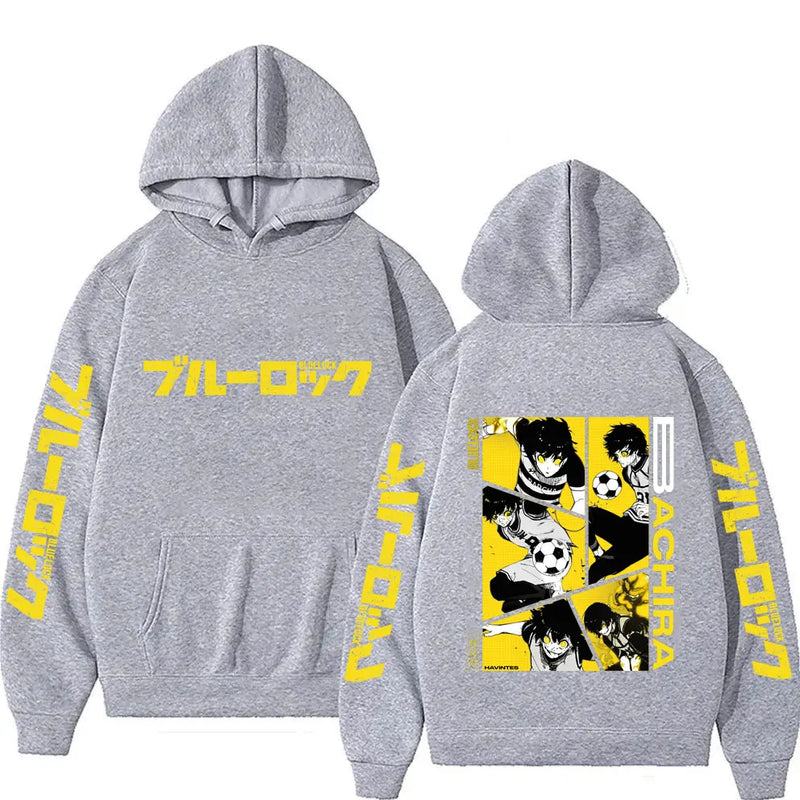Azul bloqueio bachira moletom com capuz masculino primavera outono moda feminina moletom de grandes dimensões 2025 novo dos desenhos animados anime casal pulôver topos
