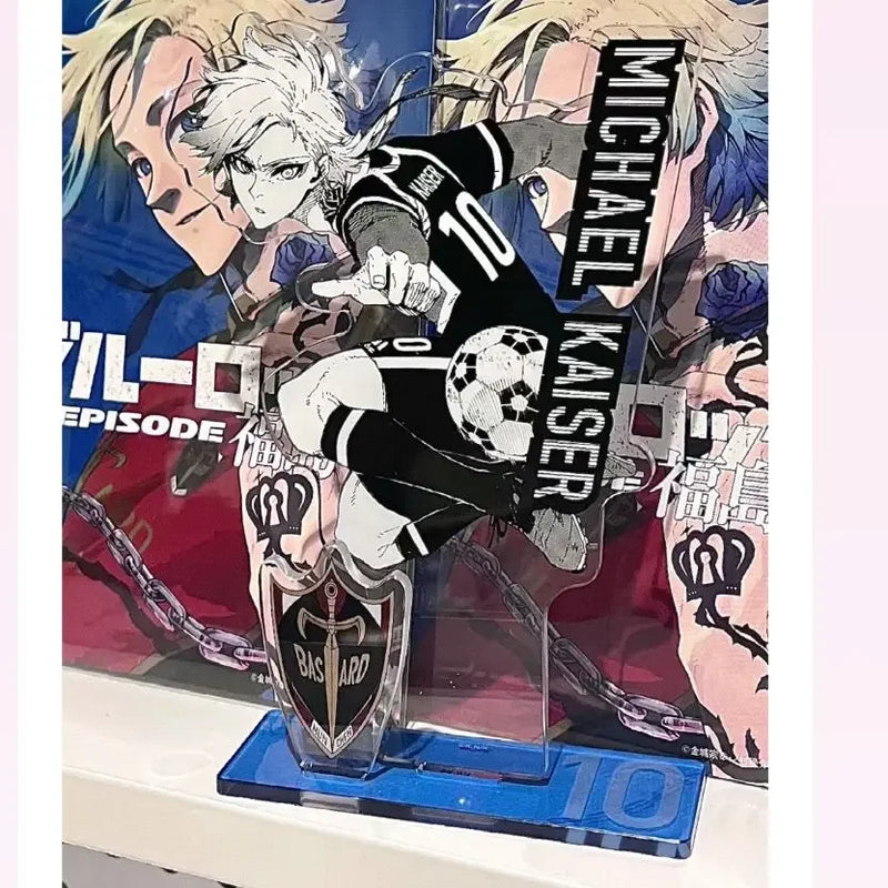 Michael kaiser acrílico suporte azul bloqueio preto branco mangá estilo figura acessórios de exibição desktop anime bens coleção presente