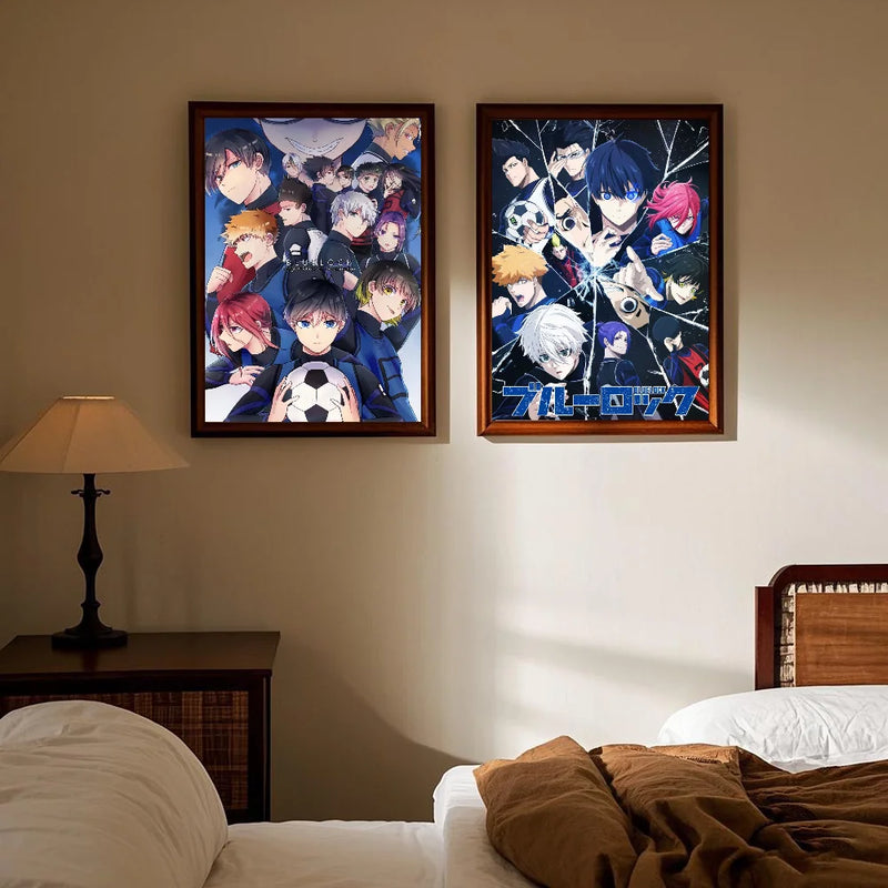 Popular anime japonês azul bloqueio cartaz hd arte pegajosa parede à prova dwaterproof água casa sala de estar quarto barra decoração estética