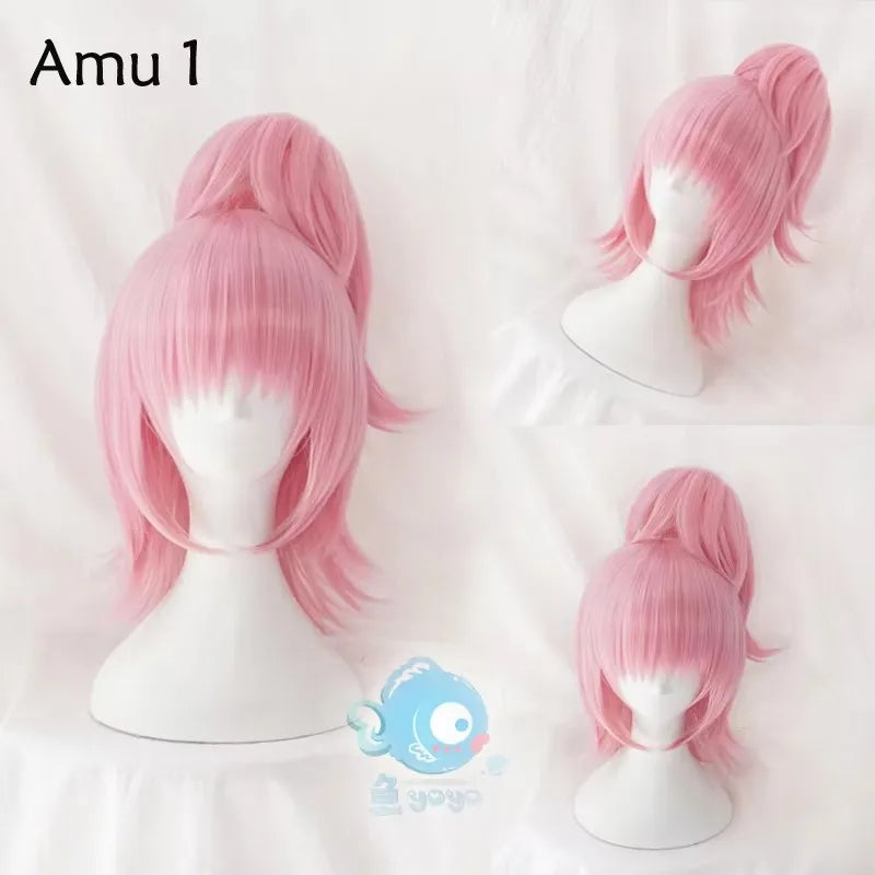 Amu hinamori cosplay peruca shugo chara! Doki festa miki suu correu anime rosa cabelo sintético para adulto + peruca boné