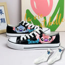 Kawaii disney stitch sapatos de lona de alta qualidade/baixa dos desenhos animados graffiti versátil sapatos esportivos para homens e mulheres moda sapatos planos