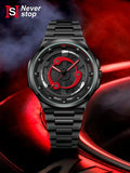 Relógio masculino com pulseira de aço NS – estilo preto legal, mostrador giratório moderno, presente de feriado criativo