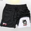 Anime baki hanma shorts masculinos esporte 2 em 1 ginásio jogging treinamento de corrida respirável fitness dupla camada bolso escondido calças curtas